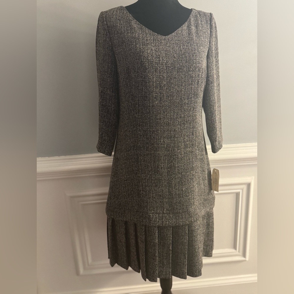 Evan Picone Gray Tweed Pleated Hem Dress